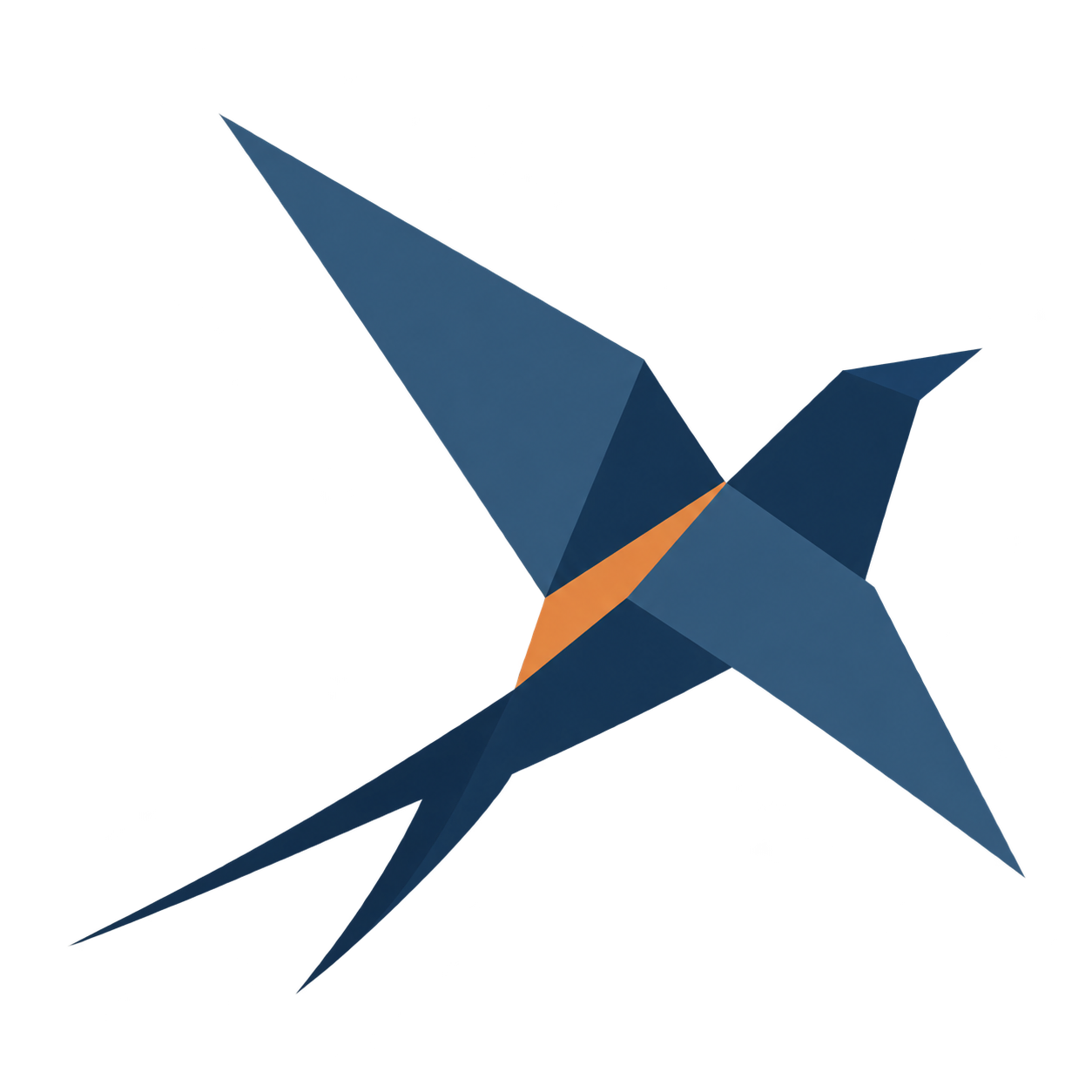 Fledge logo: an ink-blue origami swallow with an orange fold